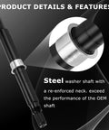 Steel washer shaft with reinforced neck for Top Shelf Washer Bearing Swap Kit With Oem Tub Seal And Heavy Duty Installation Tool.