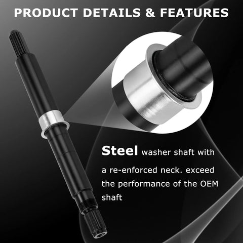 Steel washer shaft with reinforced neck for Top Shelf Washer Bearing Swap Kit With Oem Tub Seal And Heavy Duty Installation Tool.
