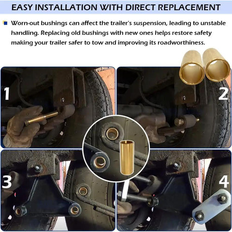 Installation of Eight Piece Beefy Brass Leaf Spring Bushing Kit for Trailer Axles with 9/16 Inch ID and 11/16 Inch OD