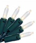 Close-up of bulbs from 100 LED Warm White Christmas String Lights with 35 Ft White Wire, UL Certified Commercial Grade, indoor and outdoor use