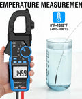 All In One Handy Clamp Meter Multimeter With Auto Ranging 6000 Counts True RMS measuring water temperature, digital display 145.9