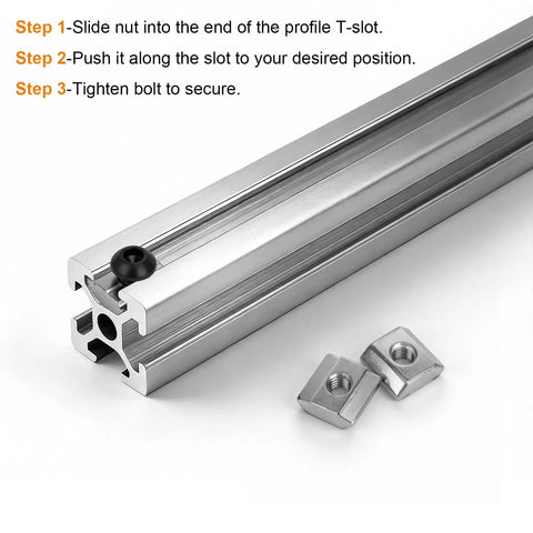 50 Pcs M8 Sliding T Nuts Hammer Head T Nut Fastener Kit For 4040 Aluminum Extrusion Profile shown with T-slot instructions