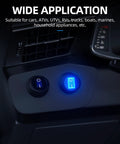 Dashboard view of 12V Waterproof Round Rocker Switch With Blue LED Light 3 Pin On Off 20A Weatherproof Marine Grade Toggle