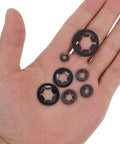 Internal Tooth Lock Washers Push On Clips Fasteners Assortment Kit 340 Pieces Mn Steel Black Oxide Finish in hand