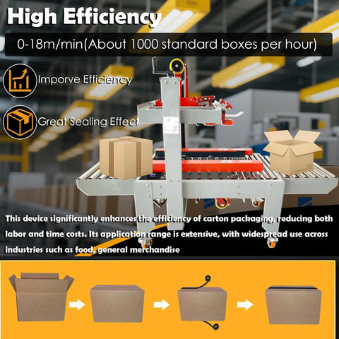 Heavy Duty Automatic Case Sealer Double Flap Box Taping Machine handles 1000 boxes per hour, efficient and robust design.