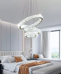 Modern Gold Finish Three Ring LED Crystal Chandelier Pendant Light For Living Room Dining Room Bedroom Foyer With Adjustable Height And 50W Power 85 265 Volt Cool White in bedroom setting