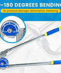 Heavy Duty 1/2 Inch Tubing Bender With 180 Degree Angle for precise bending, features dual handles and blue gauge for accuracy.