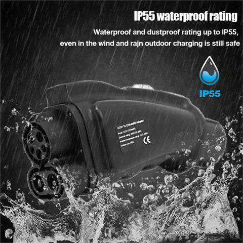 Top Notch Dc Fast Charging Adapter Quickly Plugs Ccs1 Stations Into Your Chademo Rig With Rock Solid Safety Guards in rain with IP55 rating.
