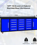 Heavy Duty Steel Storage Cabinet With Beefy Work Bench Featuring Fifteen Non Slip Drawers And Two Massive Doors For Badass Garage Tool Organizer Shelf Setup, blue workbench with measurements.