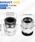 10 Piece Push to Connect Fittings Kit for 0.47 in Tubing, 1/2 NPT Male, Nickel Plated Brass Straight Pneumatic Adapters image