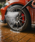Heavy Duty Steam Cleaner Kit Packing One Thousand Fifty Watts Of Scalding Vapor For Forty Five Minutes Of No Sweat Scrubbing on car wheel.