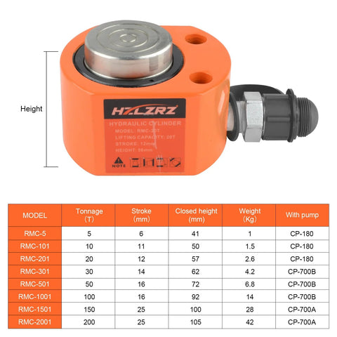 HZLZRZ 10-ton hydraulic cylinder jack with CP-180 manual pump and porta-power kit, orange.