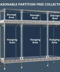 Hella Spacious Portable Canvas Wardrobe Slick Fabric Clothes Closet With Heavy Duty Hanging Rod Double Shelf Racks And Roomy Organizers For Large Bedroom showing multiple storage and hanging areas.