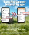 How to find customer service at Vegapagoo with order details screenshots and instructions for asking product questions.