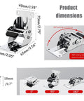 Rock Solid Self Locking Folding Hinges With 90 Degree Folding Leg Bracket Setup And Thick Steel Plates For Knockout Grit Plus No Nonsense Load Support In Classic Black, showing product dimensions and locking mechanism.
