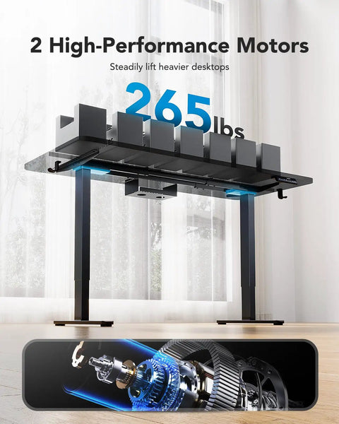 Electric Standing Desk Frame With Dual Motors 265 Lb Load Thick Automotive Grade Steel T Shaped Legs Fits Up To 90x31.5 Inch Desktops Built To Last With Smooth Quiet Lift Home Office Frame Only under 265 lbs weight test