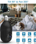 3MP WiFi Bulb Camera System With E26 Screw Base Wireless Home Surveillance 360 Degree Panoramic Lens Night Vision in bedroom