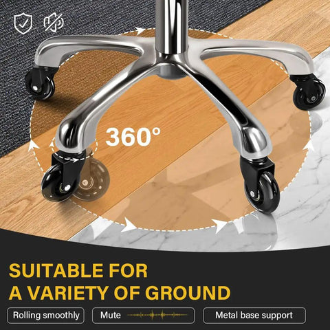 Base of Heavy Duty Saddle Rolling Stool With Wheels Hydraulic Swivel Ergonomic Leather Seat Adjustable Height 400 Lb Capacity on floor