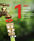 1-inch red silicone garden hose washer gasket; close-up view of standard 3/4-inch hose fittings