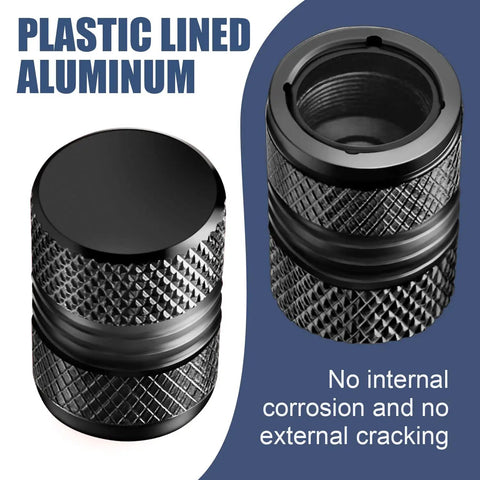 Premium Alloy Tire Valve Stem Caps 8 Pack Corrosion Resistant And Leak Proof Air Caps with plastic lined aluminum detail