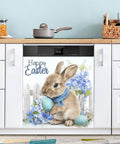 Cute Brown Bunny Egg Easter Magnetic Cover for Refrigerator Door and Dishwasher Front installed in a kitchen