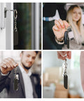 Top Shelf Gold Plated Aluminum Keychain Featuring Fresh Ribbon Grid Design Compact Rectangle Shape in use for everyday carry.