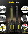 Magnetic LED Work Light for Mechanics With 2400LM Brightness, showcasing twin units, magnetic bases, and swivel hooks.