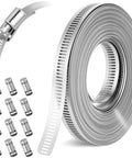 Beefy Heavy Duty 304 Stainless Steel Hose Clamp Band Kit Cut To Fit DIY Length 32.81 Ft With 12 Fasteners Large Adjustable Clamp