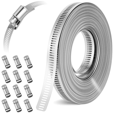 Beefy Heavy Duty 304 Stainless Steel Hose Clamp Band Kit Cut To Fit DIY Length 32.81 Ft With 12 Fasteners Large Adjustable Clamp