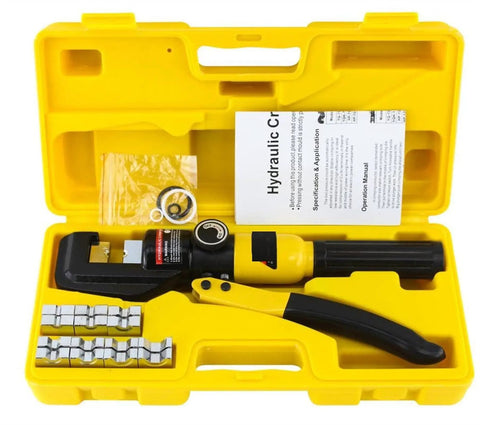 Heavy Duty Hydraulic Crimping Tool For Cable Lugs And Copper Joints, 4 To 70mm2 Range, 5 To 6 Ton Pressure, 360 Degree Rotating Head, Ideal For Aluminum And PEX Piping, ES And RU Warehouse Ready, in yellow case with dies and manual