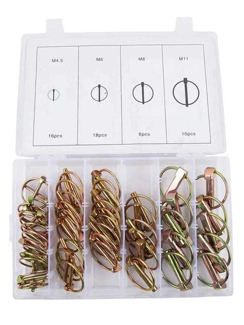 Mower Safety Pins And Dowel Pin Set For Workhorse Secure Connections All In One Compact Storage Kit, assorted sizes in box