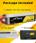 Packaging of 4 Pack 450mAh 7.4V 75C 2S LiPo Battery Pack With XT30 Plug For H Frame Betafpv