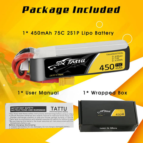 Packaging of 4 Pack 450mAh 7.4V 75C 2S LiPo Battery Pack With XT30 Plug For H Frame Betafpv