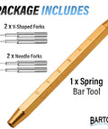 Stainless Steel Watch Link Removal Tool Kit With Built In Ruler For Quick Band Sizing Pin Extraction And Link Replacement Durable Precise Easy To Use All In One Pro Grade Watch Band Adjustment Tool, shown with gold spring bar tool and fork tips.