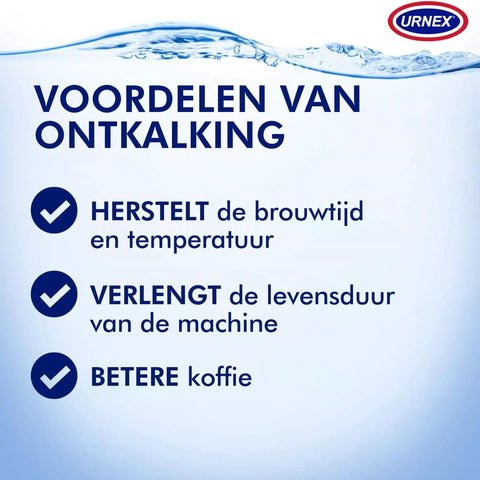 Product benefits in Dutch with brand logo for Activated Scale Remover Descaler For Coffee And Espresso Machines 900g Bottle Pro Grade.