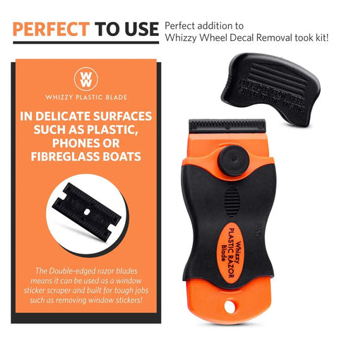 Pro Grade Heavy Duty Multi Purpose Plastic Razor Scraper Kit with Double Edged Blades for decal removal, includes protective cover.