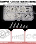 Badass White Nylon Pan Head Screw Kit M4 X 4 To 12 Mm Six Piece Assortment Paired With Hex Nuts And Flat Washers laid out in a storage box.