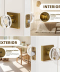 Crystal Glass Door Knobs With Lock In Antique Brass Privacy Door Knobs For Bedroom And Bathroom Retro Vibe Interior Door Hardware With Emergency Release And Key Access For Easy Privacy And Security At Home, shown in interior and exterior views on a white door.