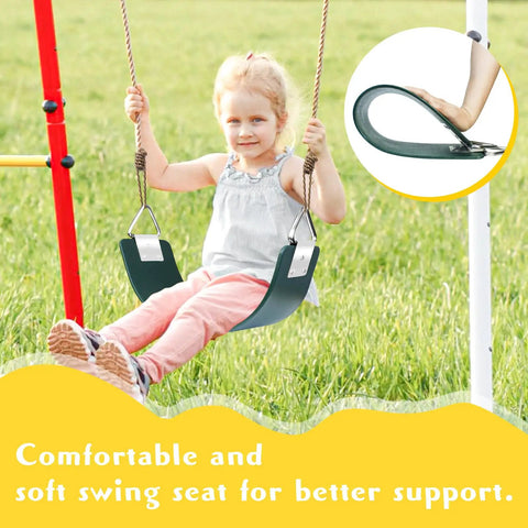 Child playing on Beefy Heavy Duty Swing Seat With Metal Triangle Rings For Kids And Adults, Replacement Outdoor Swing Set Accessory