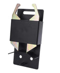 Heavy Duty Two Way Lockable Gate Latch For Round Tube Fences With Auto Close Mechanism and Integrated Padlock Loop shows black and zinc coated steel design.