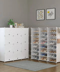 48 Pair Shoe Storage Cabinet With 3 By 8 Tier Space Saving Shoe Organizer For Closet Hallway Living Room Bedroom And Garage Tall 49 Inch Shoe Cabinet To Hold Family Shoes And More in a room setting.