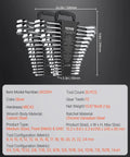 Heavy Duty 30 Piece Ratcheting Wrench Set With 72 Tooth Fast Grip Teeth showing organized metric and SAE wrenches with a hanging rack.