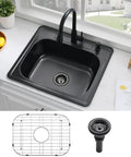 25 by 22 Inch Drop In Kitchen Sink Stainless Steel 16 Gauge Deep Single Bowl Topmount With Dish Grid And Roll Up Rack