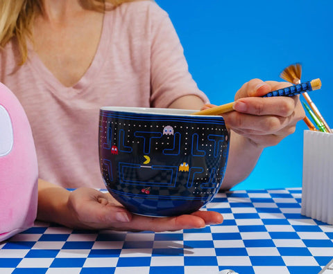Person holding Dope Retro Maze Ramen Dinnerware Set With Ceramic Bowl And Bamboo Chopsticks, 20-Ounce Noodle Bowl