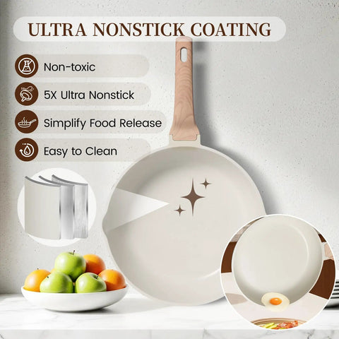 16 Piece Ceramic Pots And Pans Set Nonstick With 9.5 Inch Grill Pan Induction Compatible PFAS Free PTFE Free PFOA Free White