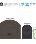 Centennial XL Post Mount Mailbox Rubbed Bronze Weather Tough As Nails size comparison to medium mailbox and dollar bill