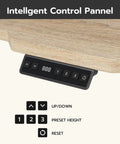 Control panel of L Shaped Electric Standing Desk For Home Office And Gaming 59x40 Inch Reversible Corner Desk with oak finish.