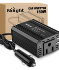 Road Ready 150 Watt Car Power Inverter Plugs Straight Into Cigarette Lighter To Crank Out 12V DC To 110V AC With Dual 3.1A USB Ports And Standard Outlet.