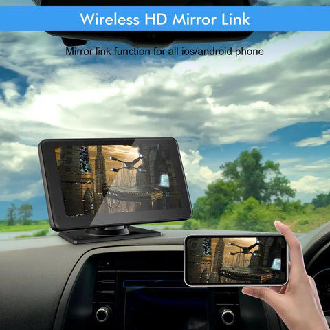 7 Inch HD Portable CarPlay Wireless Double Din Car Stereo with GPS and phone screen mirroring feature