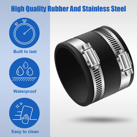 4 Piece 2-1/2 Inch Dust Control Flex Cuffs With Stainless Steel Hose Clamps shown with attributes like durability, waterproof, easy to clean.